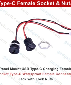 Alternative view of Type-C Female Socket Connector for Panel Mount 3A 2-Wire Female 24AWG Wire for Nuts USB-C Charging Socket