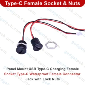 Alternative view of Type-C Female Socket Connector for Panel Mount 3A 2-Wire Female 24AWG Wire for Nuts USB-C Charging Socket
