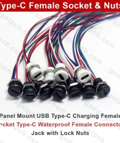 Type-C Female Socket Connector for Panel Mount 3A 2-Wire