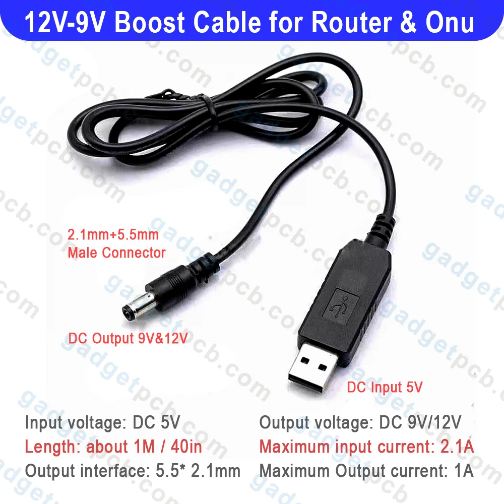 USB Boost Cable DC 5V to 9V 12V Step Up Boost Converter Cable for Router and Onu from Power Bank 2 USB Boost Cable DC 5V to 9V 12V Step Up Boost Converter