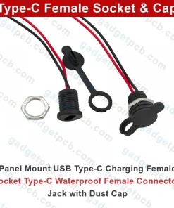 Alternative view of USB Type-C Female Socket Connector for Panel Mount 3A 2-Wire Female 24AWG Wire for Dust Covers and Nuts