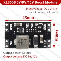 XL3608 Boost Module 3.7V-9V to 5V 9V 12V 2A Mini DC-DC Step Up Booster Switching Power Supply Module - Image 3